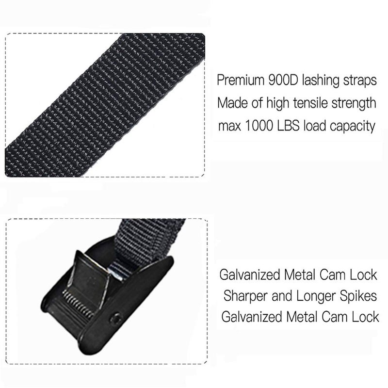 Gutezeiten 16ft Tie Down Straps, Lashing Straps Heavy Duty up to 700lbsï¼ŒAdjustable Cam Buckle Tie-Down Straps for Motorcycle, Cargo, Trucks,Trailer,SUP, Kayak, Luggage- Black 2 Pack - Image 4
